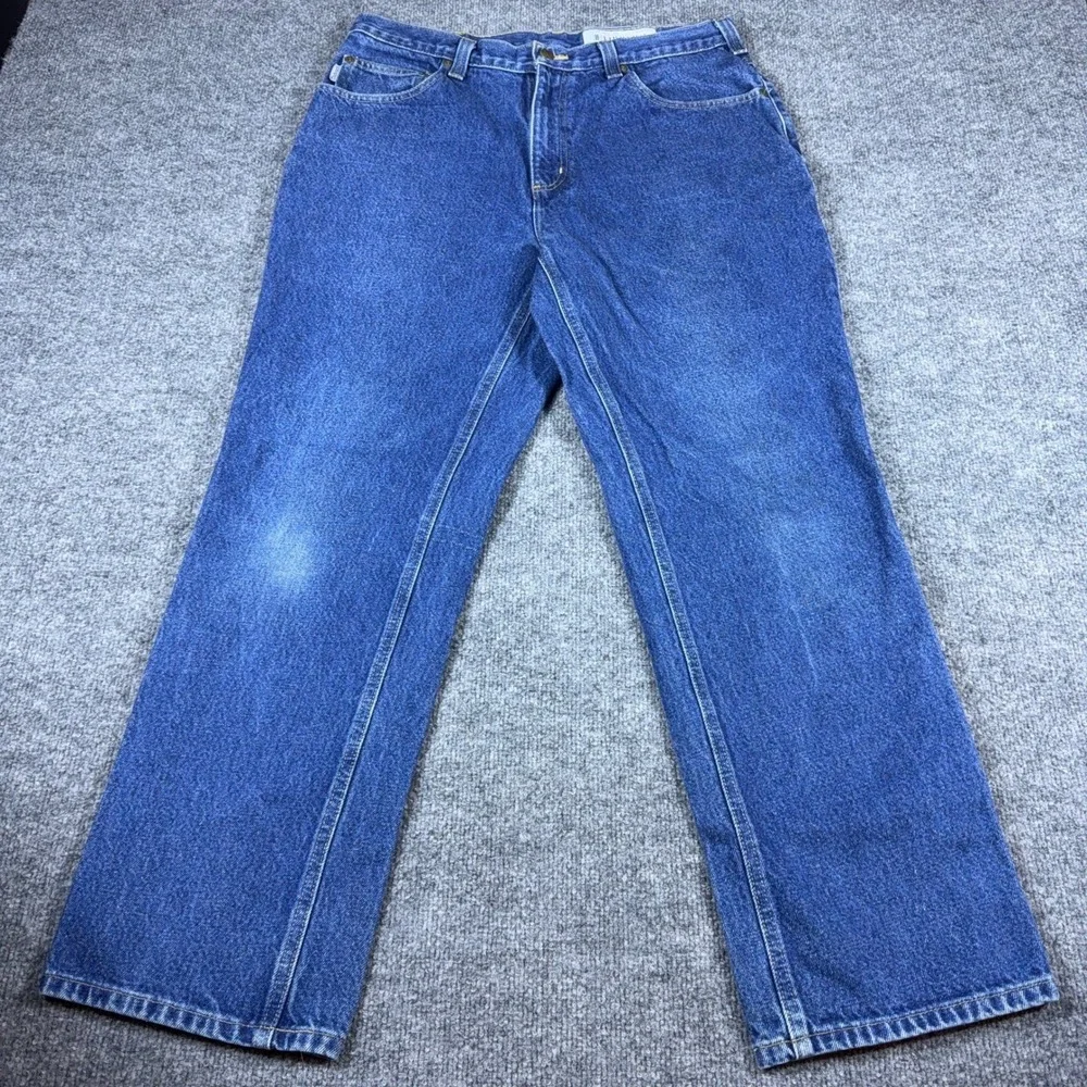 Carhartt Relaxed Fit Jeans Mens 34x30 Medium Wash Blue Denim Work Pants 381-83
